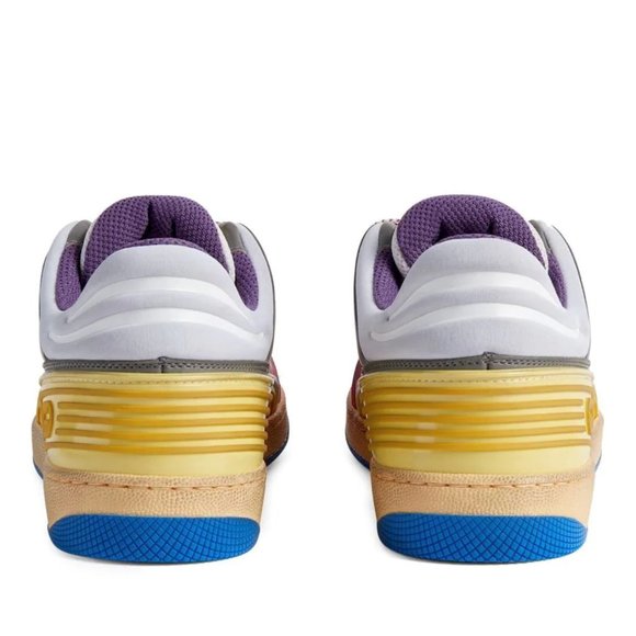 NEW GUCCI Basket Panelled Low-Top Sneaker in Pastel Pink Yellow White Demetra 40 - Picture 4 of 14